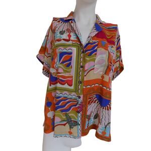 Maeve Anthropologie short sleeve button front blouse shirt size Small